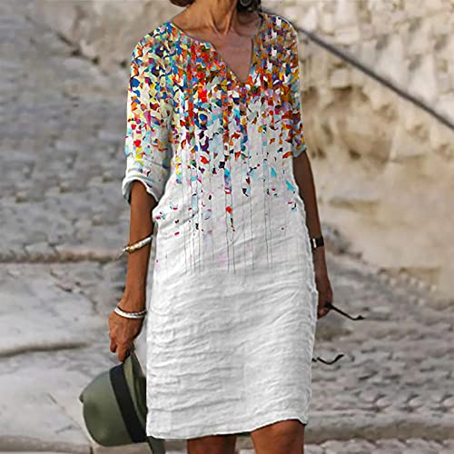 BFAFEN Vestidos casuais para mulheres 2024 meia manga vestido vintage decote em V vestido estampado
