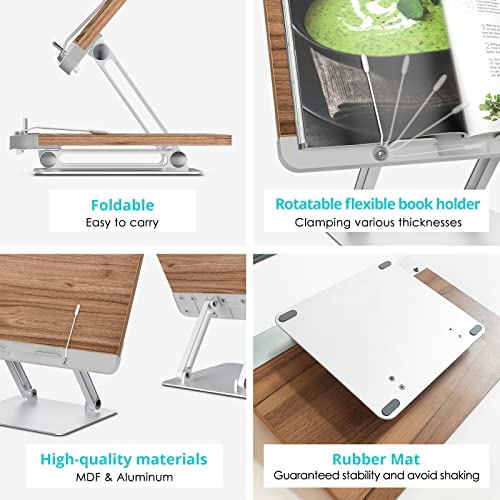Viozon Book Stand For Reading, Wooden Cookbook Holder, Adjustable Height&Angle, Aluminum Alloy, Foldable & Portable, For Office, Kitchen, School. Kids & Adults Textbook, Recipe, Magazine, Tablet- #TOP5