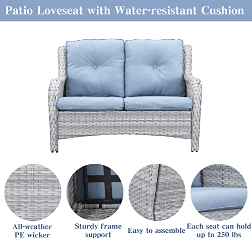 Belord Outdoor Wicker Furniture Set 5 Pieces Patio Conversation Sets, Patio Loveseat Dining Chairs Set With Ottomans For Porch Garden Deck Balcony Poolside #TOP3