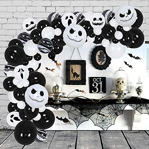 Halloween Balloons Arch Garland Kit 95PCS, Halloween Party Decorations White Black Skull Ghost Balloons Halloween Theme Party Supplies for Kids Adult Indoor Outdoor Halloween Decor Photo Backdrop