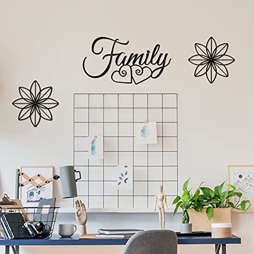 3 Pieces Family Metal Wall Sign Black Metal Family Word Wall Art Metal Family Wall Hanging Sign, 2 Pieces Black Metal Flower Wall Sculpture For Home Dining Room Kitchen Door Decorations Wall Decor #TOP4