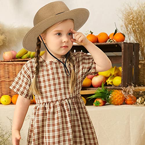 Girls-Boys Straw-Beach-Hat Summer Floppy Wide-Brim-Fedora Sun-Protection Panama Straw Hat For Kids (21.25" Fit For 5-9 Years, Khaki Straw) #TOP1