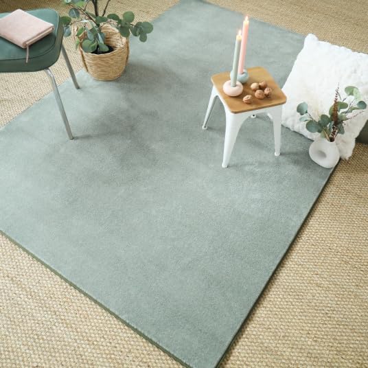 Decoweb Tapis Doux - Hypnose Vert Sauge - Galon Vert Olive - 200 x 290 cm