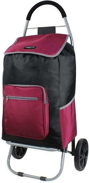 Rocklands London Big Wheels Strong Shopping Trolley Shopping Cart Durable Grocery Bag 60 Litres (Maroon), L, ST20