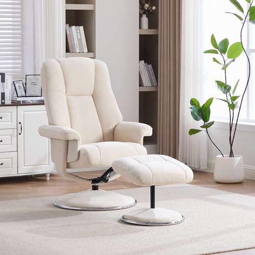 Cenbunsh Sillón reclinable Giratorio Multifuncional nórdico con reposapiés, Tejido de Chenilla, Base Totalmente metálica revestida de Tela: estéticamente Atractivo, Estable y fiable. Beige