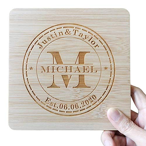 Personalized Bamboo Hot Pad Trivet - 6.3", Custom Engraved Trivets For Hot Dishes, Pots, Pans, Baking Sheets, Hot Plates, Perfect Gifts For Couples, Parents And Housewarmings (Set Of 2, M) #TOP2