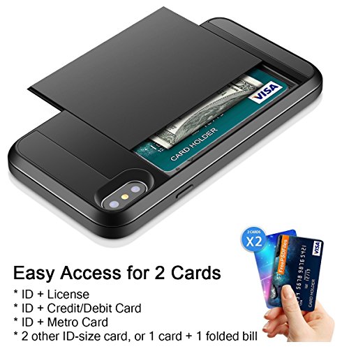 Vofolen Case For Iphone X Case Iphone Xs Wallet Card Holder Slot Sliding Cover Id Pocket Dual Layer Bumper Anti-Scratch Protective Hard Shell Hybrid Rubber Armor For Apple Iphone X Xs 10 10S - Black #TOP2