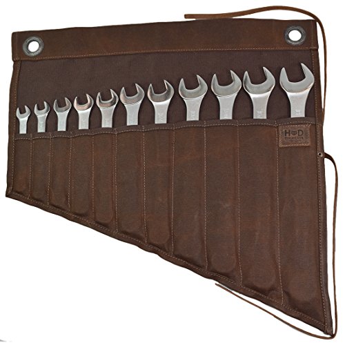 Waxed Canvas Wrench/Tool Roll 11 Pockets Hanging Storage for Craftsmen Handmade by Hide & Drink :: Honey Bourbon