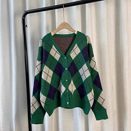 Image of Women's Long Sleeve Cardigan Sweater,Cute Y2K Top Knit Colorful Patterned V Neck Button Outwear S~XL