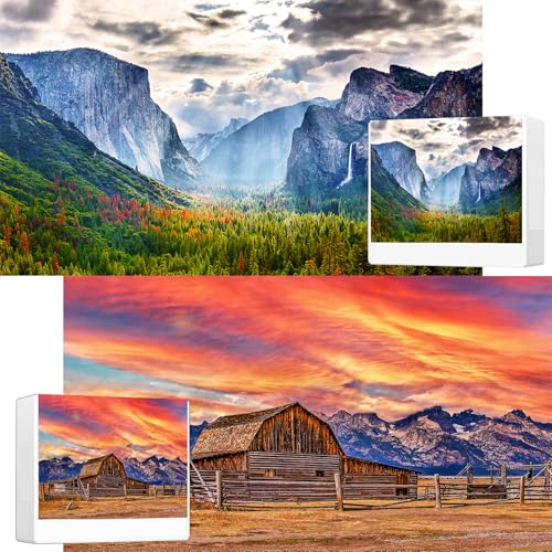 Jigsaw Puzzles for Adults, 2 Pack 1000 Pieces,Nature Landscape Scene Challenging Puzzle Perfect for Family Activity Game Nights Gifts(Barn in Wyoming & Yosemite National Park)