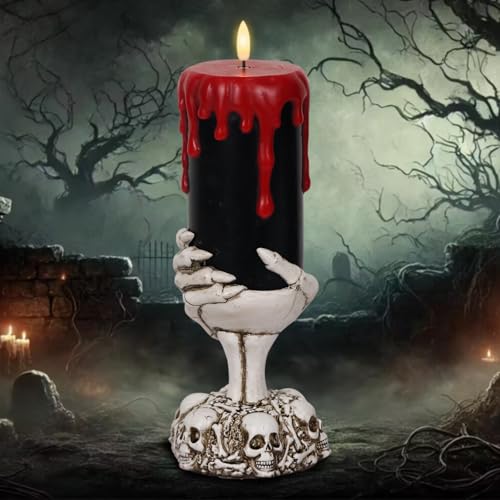 Lasumora Halloween Decorations Black Flameless Candles with 6H Timer, Battery