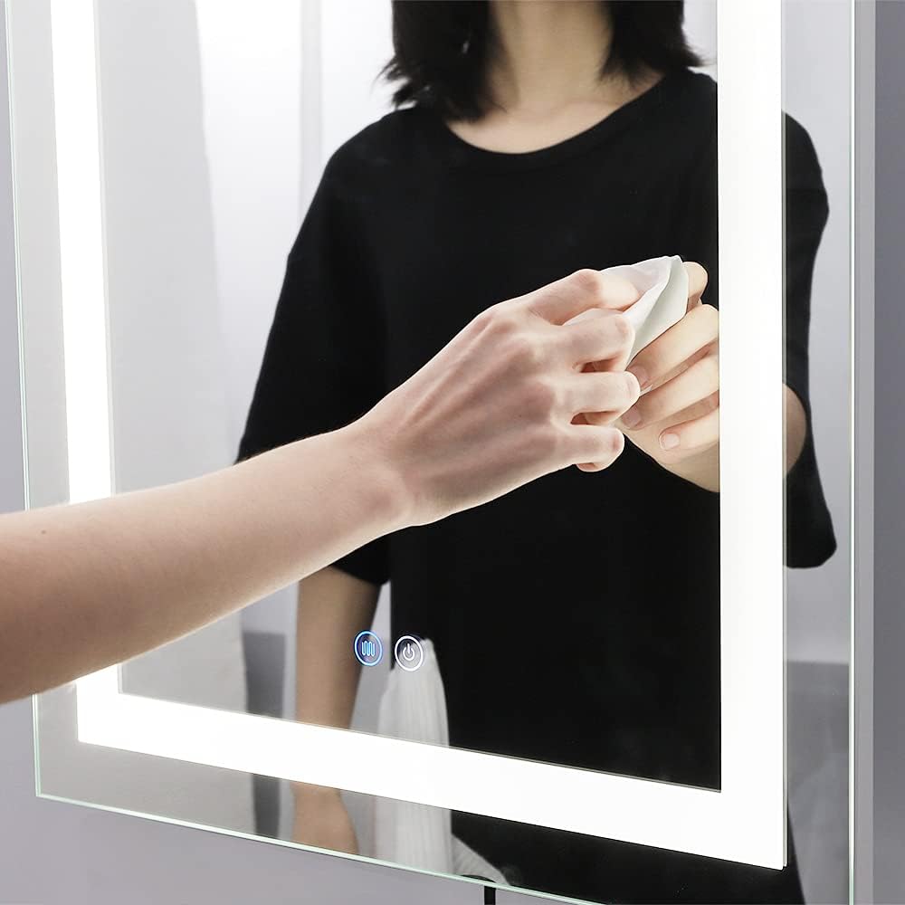 Review Product Chende 20 x 28 Inches LED Bathroom Mirror for Wall, Defogging Bathroom Vanity Mirror with Lights, Dimmable Large Frameless Wall Mirror, Horizontal/Vertical Hanging