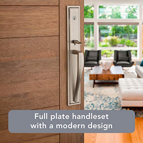 Baldwin Torrey Pines, Front Entry Handleset with Interior Lever, Featuring SmartKey Deadbolt Re-Key Technology and Microban Protection, in Satin Nickel, 20"L x 3.75"W