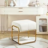 Hellove Schminktisch Hocker mit Gold Metallbeinen, Sitzhocker Quadrat Modern Schminktisch Stuhl Leder, Schminkhocker Polsterhocker Vanity Stool für Ankleidezimmer, Make Up,Wohnzimmer, 135KG, Weiß