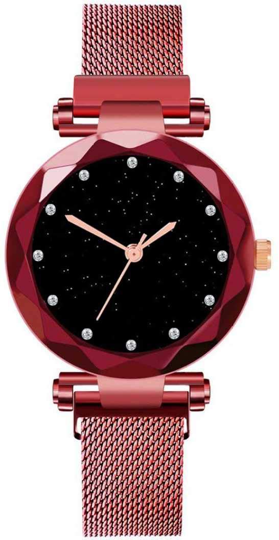 Lunsumio Womens Metal Stainless Steel Band Round Shape Magnetic Clasp Casual wear Analogue Watch (H-S-1048_Red) (B0CKBTJ12M) Amazon Price History, Amazon Price Tracker