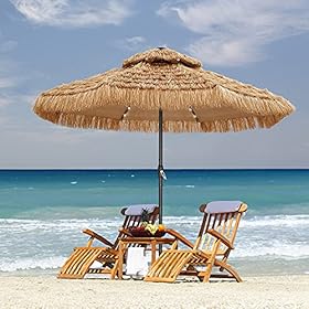 Saemoza 9ft Thatched Patio Tiki Umbrella with Tilt, 32 built-in LED lights 2 Tier Hawaiian Style Beach Patio Umbrella… 51wtKcM4zqS. SS280