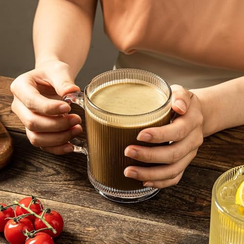 Image of 385 ML Glass Coffee Mug Set, with Convenient Handle, Tea Glasses for Hot /Cold Beverages, Thermal Shock Resistant, Tempered Glass, Mugs for Cappuccino Pack of 6 (PN - 03, 6 Count (Pack of 1))