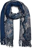 weicher Winter Schal mit Schlangen Print und farbigem Streifen mit langen Fransen an den Enden