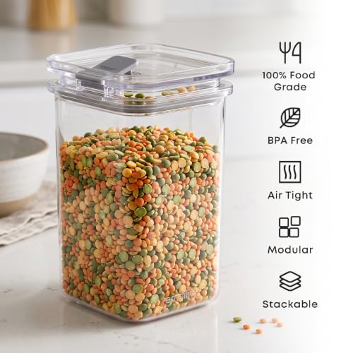 Image of All Time Modular Plastic Storage Container 700ml | Transparent Food Grade Airtight Kitchen Storage Jar with Silicone Gasket Lid | Stackable Multipurpose Canister for Snacks, Cereals & Pantry Storage