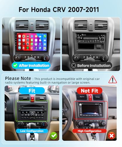Image of 8 CORE 6G+128G Car Radio Stereo for Honda CRV 2007-2011 with Wireless CarPlay Android Auto, 9 Inch IPS Touch Screen Android 13 GPS WiFi 32-Band DSP Bluetooth SWC AHD Backup Camera