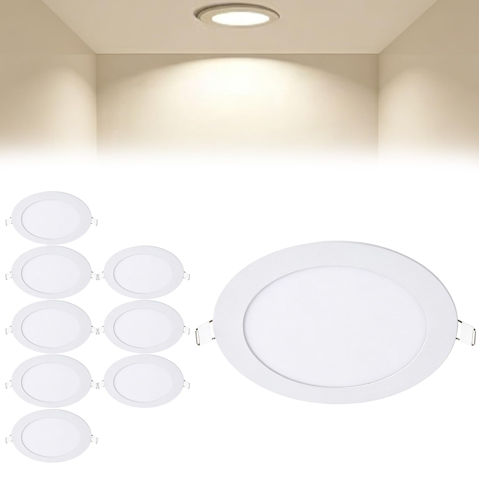 VOGHMOLD 15W Ultra Slim LED Downlight 8 inch, 4000K Recessed Ceiling Light, Cut Φ175-180mm, AC85-265V Flush Mount Spotlights Aluminum Round Panel Lights for Office Hallway, 9 Pack
