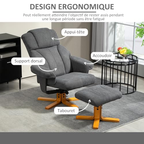 Fauteuil relax avec repose pied HOMCOM dossier inclinable assise rembourrée velours 79x80x104cm - vue 5
