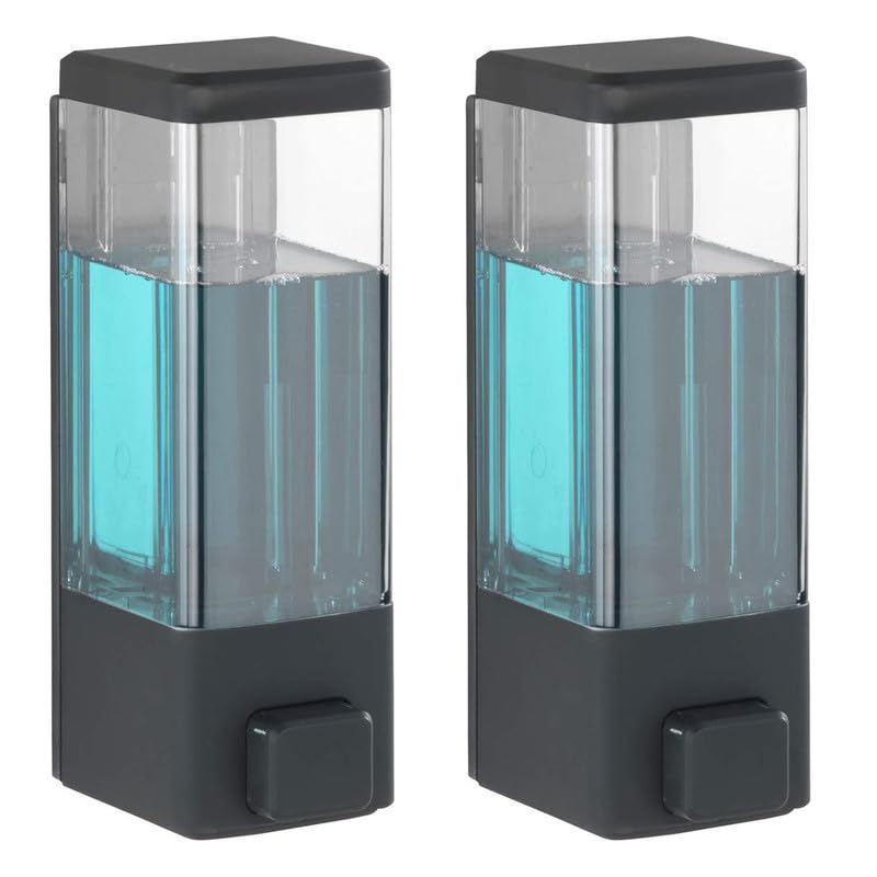 BATH GURU Abs Wall Mounted Shampoo Sanitizer Lotion Hand Dish Wash Gel Liquid Soap Dispenser for Bathroom Kitchen Pack of 2 (350 Ml, Clear Black)