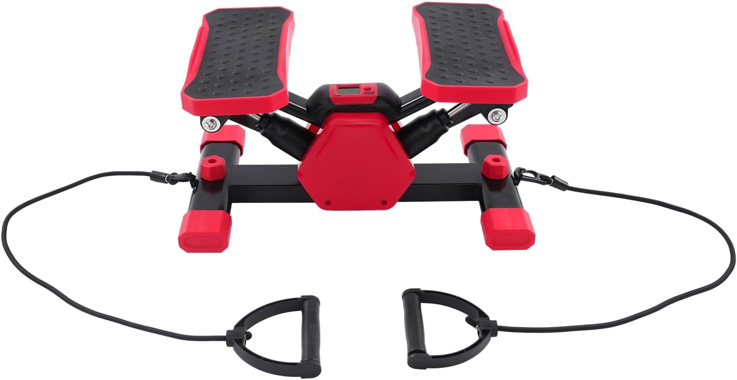 Portable Pedal Exerciser with Pull Ropes, Full Body Hydraulic Stepper Machine for Home and Office, V-Shape Foot Elliptical Trainer with LCD Monitor, Arm and Leg Rehabilitation