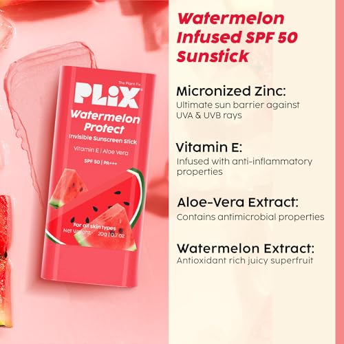 Image of PLIX THE PLANT FIX Watermelon Protect Invisible Sunscreen Stick With New-Age UV Filters | In Vivo Tested SPF 50 PA+++ | Lightweight & Non-sticky | For Mess-free Application |15g