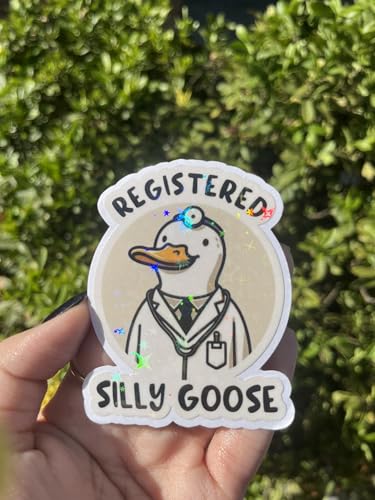 Set 3Pcs Registered Silly G**se Holographic Sticker Goose Sticker Nurse Sticker Physician Sticker Waterproof Die-Cut Vinyl Sticker 3 Inches for Water Bottle Laptop Many Sizes Bookish Sticker