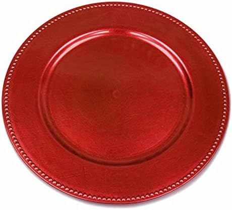 BalsaCircle 6 pcs 13-Inch Red Crystal Beaded Round Charger Plates - Dinner Wedding Supplies for all Holidays Decorations