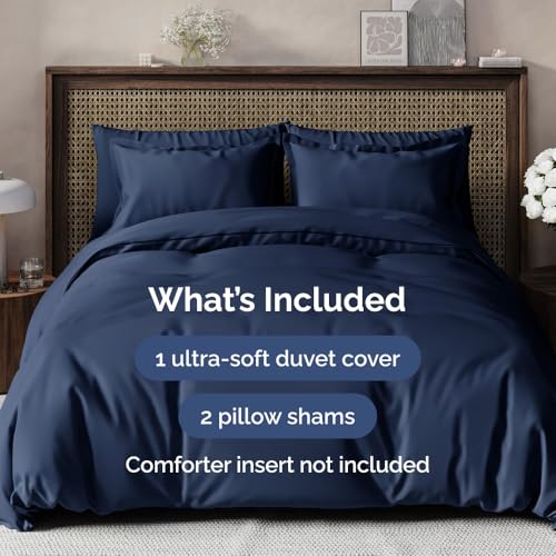 Image of Duvet Cover Oversized Queen Size Set - Extra Soft Oversized Queen Duvet Cover 98 inch x 98 inch with 2 Pillow Shams for Women, Men, Kids & Teens - Comfy Hotel Luxury with Zipper Closures and Ties (Navy Blue)