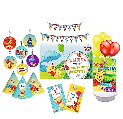 Image of PRETTY UR PARTY Honey Bear Party Decorations Kit - 80 pcs Include Bunting, Balloons, Thank You, Centerpiece, danglers, Caps, Bear Party Supplies, Winnie Birthday Decor, DIY Decor for Kids