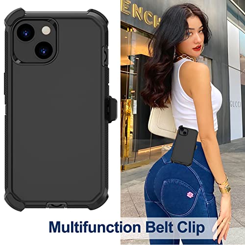 Rubcase For Iphone 14 Case (6.1”) With Belt Clip Holster, 2X Screen Protector, Heavy Duty Military Grade Full Body Shockproof Dust-Proof Drop Proof Rugged Protective Cover For Iphone 14 (Black) #TOP5