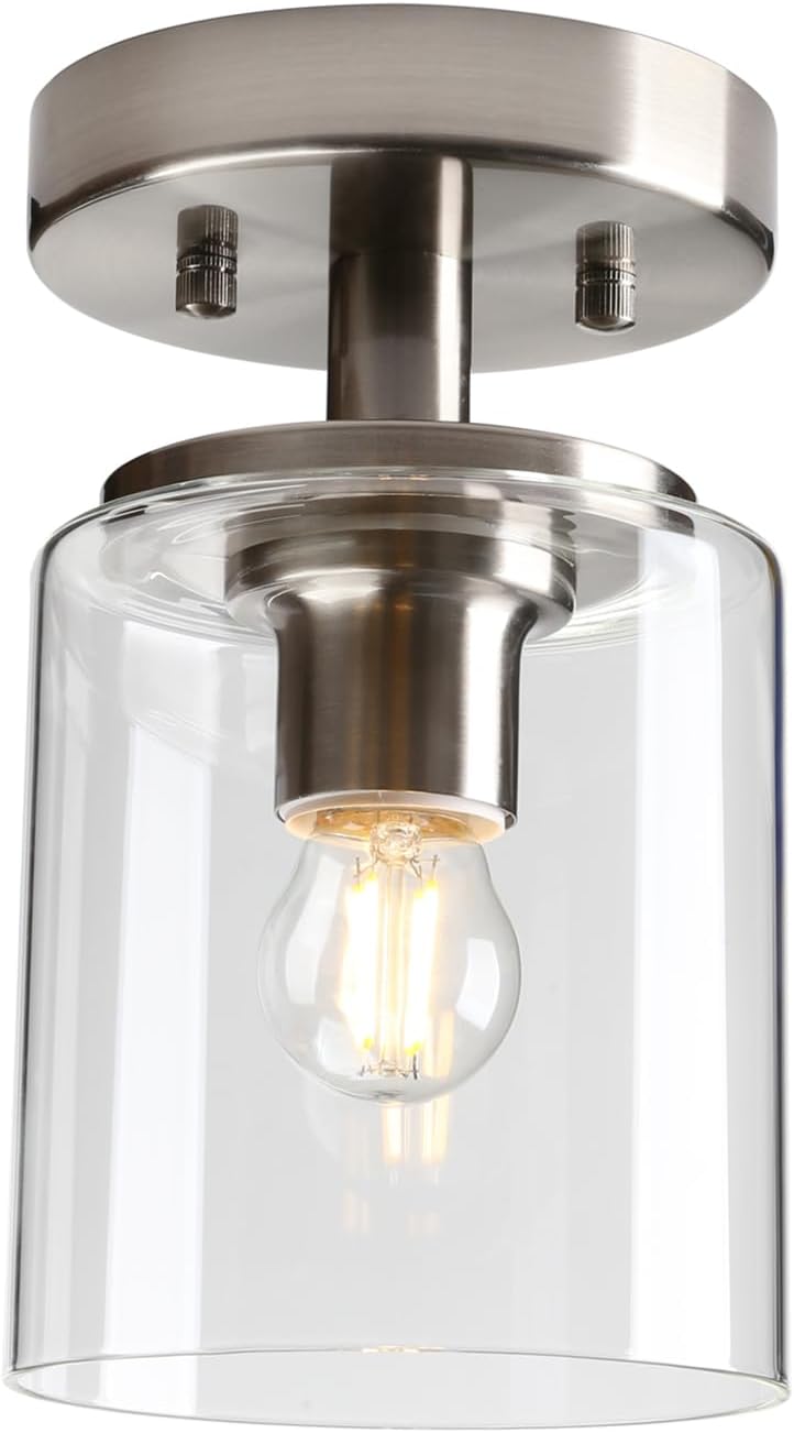 Yosoan Industrial Glass Ceiling Lights, Edison Pendant Light Fitting, Flush Ceiling Light Fixture, E27 Srew (Brushed)