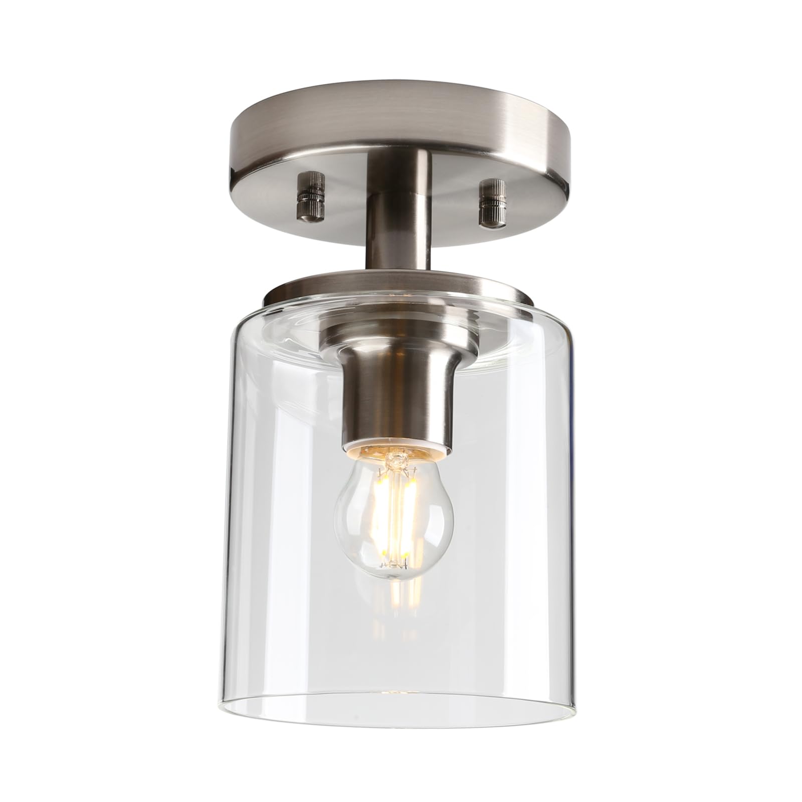 Yosoan Brushed Industrial Glass Ceiling Lights, Edison Pendant Light Fitting, Flush Ceiling Light Fixture, E27 Srew (Brushed)