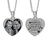 Personalised Heart Necklace Pendant for Women Engraved with Photo (Silver, Heart Necklace)