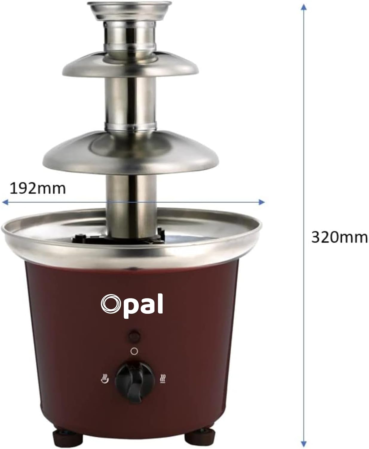Opal 0.9L Large Size Stainless Steel Chocolate Fountain Fondue Set, 3 Tier Electric Machine with Hot Melt Pot Base