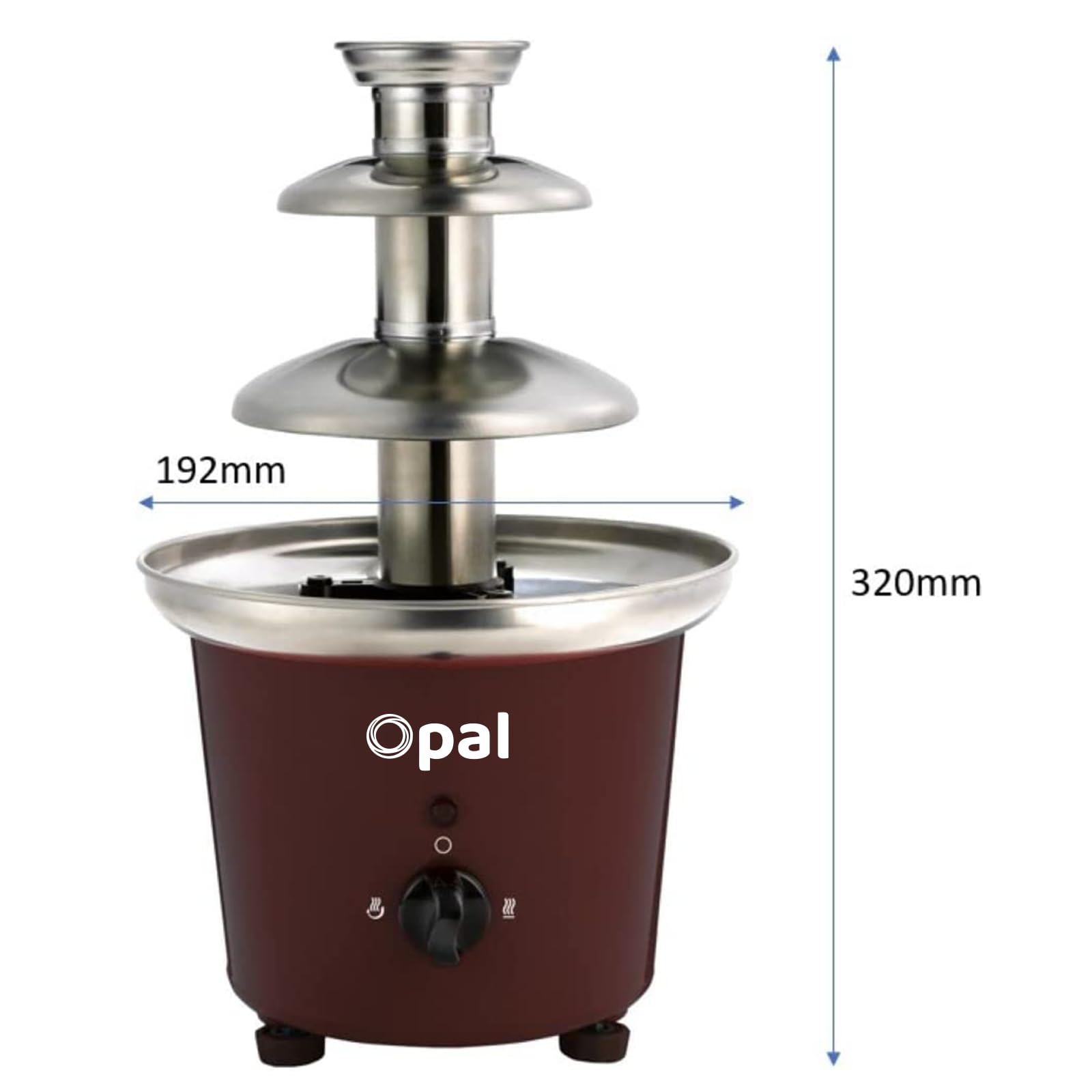 Opal Juego de fondue de fuente de chocolate de acero inoxidable de gran tamaño, 0.9L, máquina eléctrica de 3 niveles con base de olla de fusión en caliente