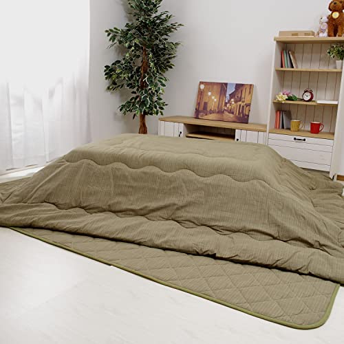 先染めつむぎ織 こたつ布団 長方形 掛け敷きセット 205×245cm グリーン こたつ掛け布団+こたつ敷き布団 セット