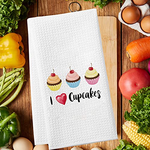 Levlo Funny Cupcake Kitchen Towel Cupcake Lover Gift L Love Cupcakes Tea Towels Housewarming Gift Waffle Weave Kitchen Decor Dish Towels (L Love Cupcakes) #TOP1