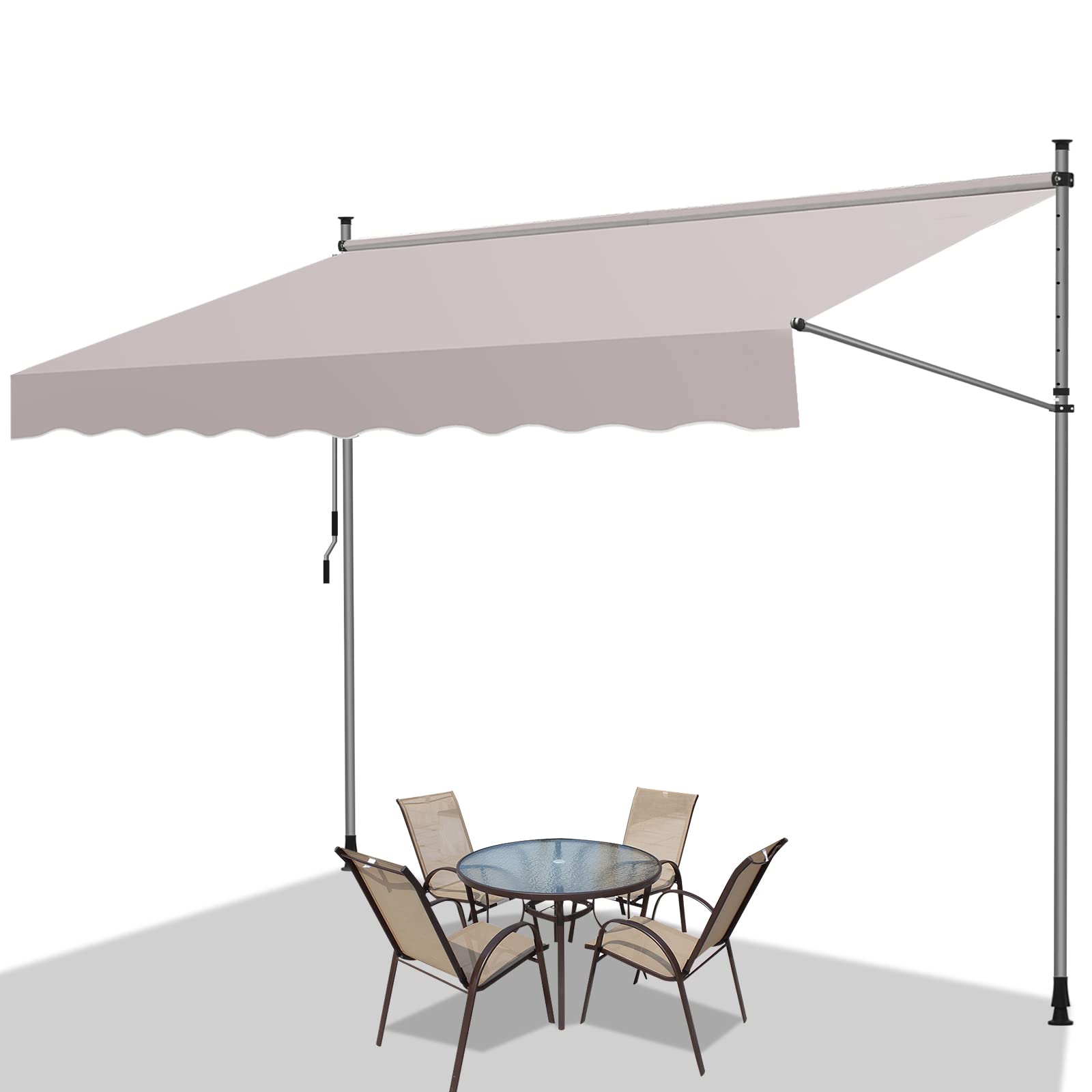 Fiqops Tenda da Sole 300x120cm, Tenda da Sole per Balcone, Regolabile in Altezza, Idrorepellente, Senza Forare, Beige