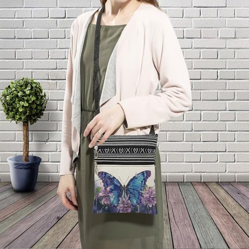 Butterfly Messenger Bag Small Ethnic Pattern Printed Adjustable Strap Crossbody Zipper Bag Butterfly Phone Bag Wallet Cute Shoulder Handbag for Women - 23
