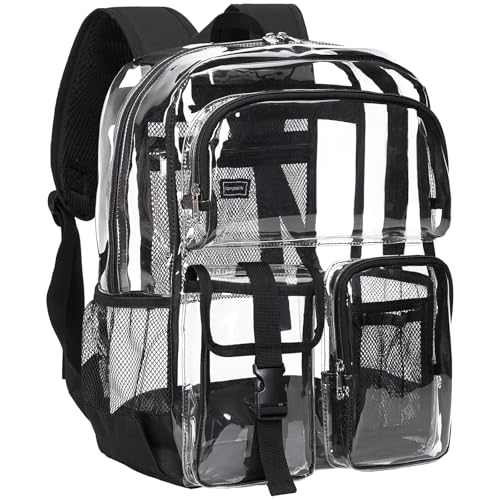 Vorspack Clear Backpack for School - Heavy Duty Transparent Bookbag for Girls Boys Large See Through backpacks for Work, College, Travel - Black