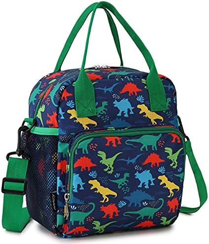 RAVUO Lunch Box for Boys, Dinosaur Insulated Lunch Bag for Kids Children Cute Insulated Cooler Thermal Meal Tote Kit with Handle and Detachable Shoulder Strap
