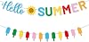 2Packs Hello Summer Banner,Summer Hawaiian Party Decorations Colorful Sunflower Ice Cream Hanging Bunting Garlands for Hawaiian Tropical Pool Beach Party Decorations Supplies