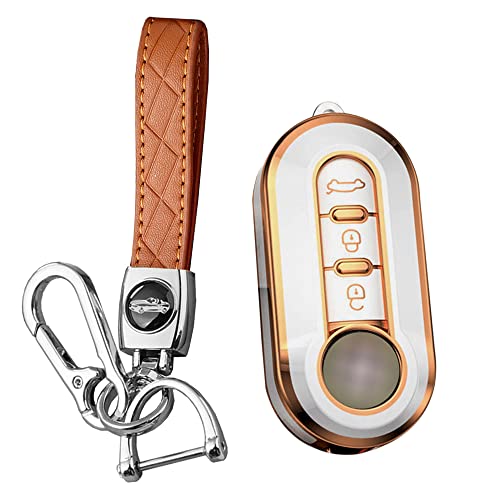 Coque de clé pour Fiat 500 antichoc en TPU blanc protégeant 3 boutons