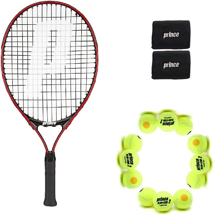 Prince tennis racket Attack 21 with Prince-Stage 2-Orange-Std tennis ball 1 DOZ and WristbandBK/WHT