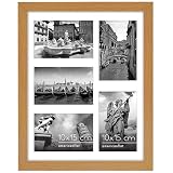 Americanflat Cadre Photo 10x15 cm Chêne Foncé   Cadre Pêle Mêle 28x36 cm sans Passe Partout ou avec Passe Partout pour Cinq Photos 15x10 cm avec Verre Résistant aux Chocs