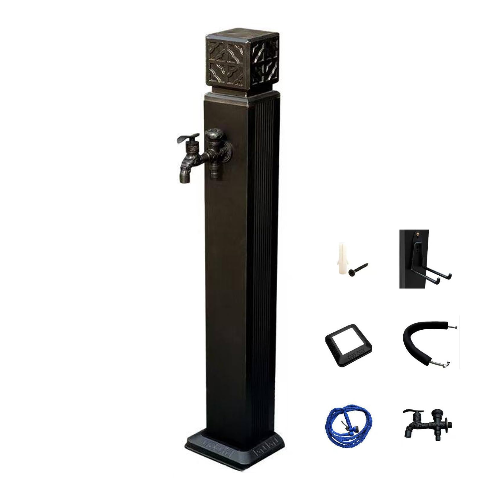 Freestanding Garden Water Column, Aluminum Outdoor Water Column with Dual Outlets Faucet, Dual Water Inlets, Suitable for Garden Yard(Black,80cm/31in)